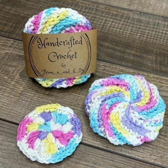 Handcrafted Crochet Spiral Tawashi and Face Round Scrubbies Set Cotton Yarn - Picture 1 of 6